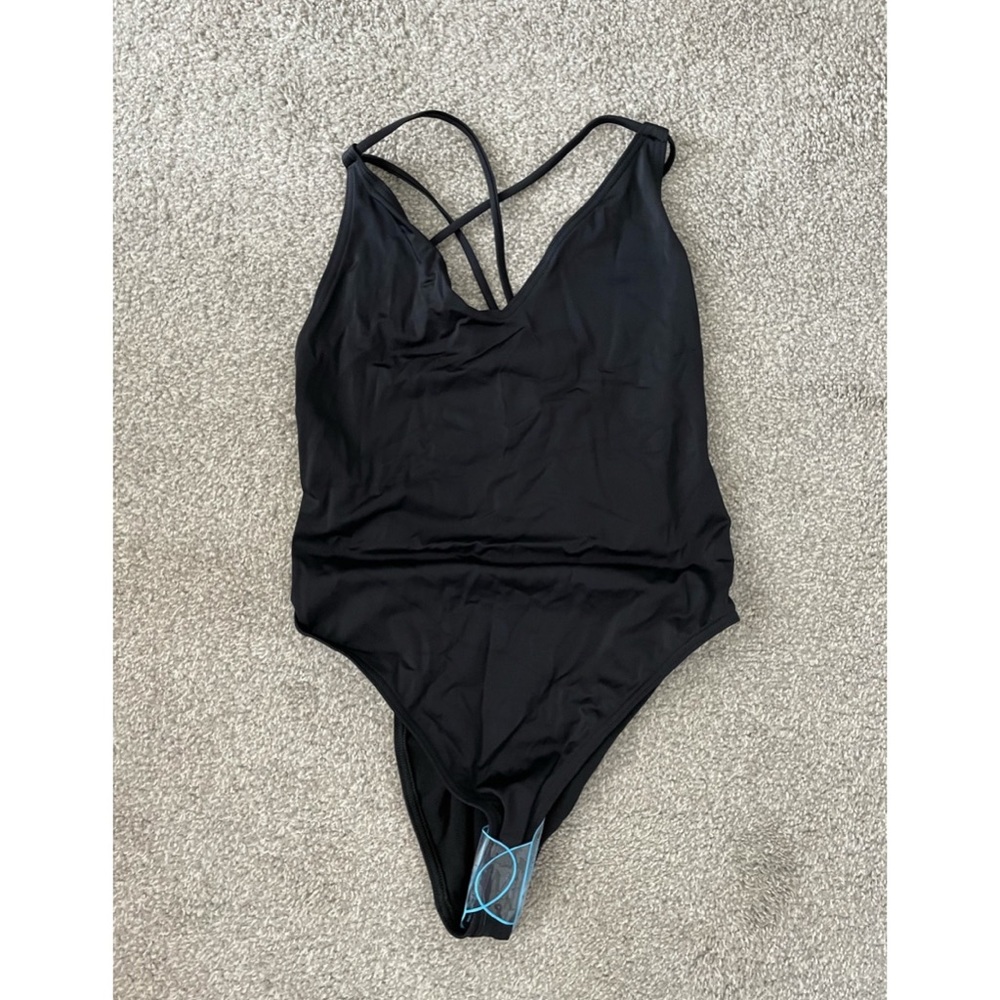 Black strappy one piece